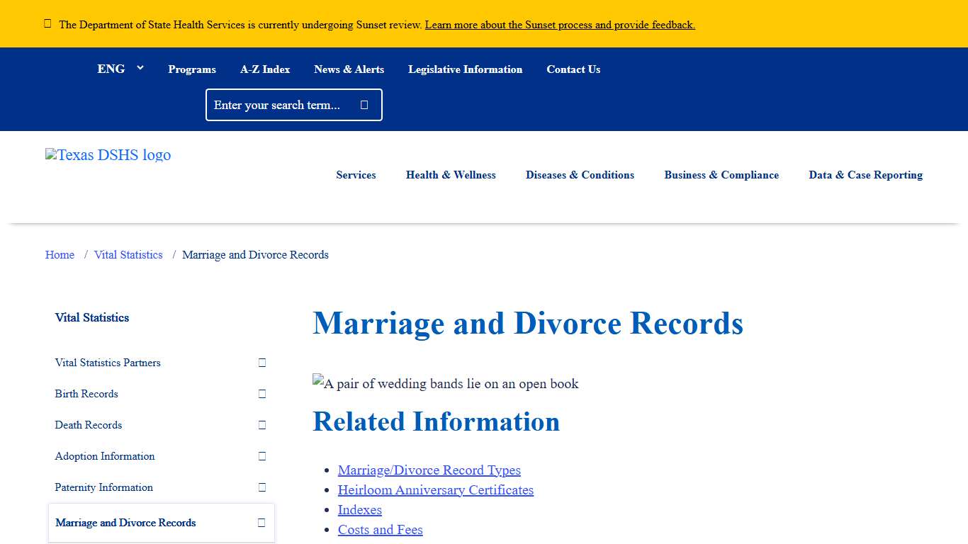 Marriage and Divorce Records Texas DSHS